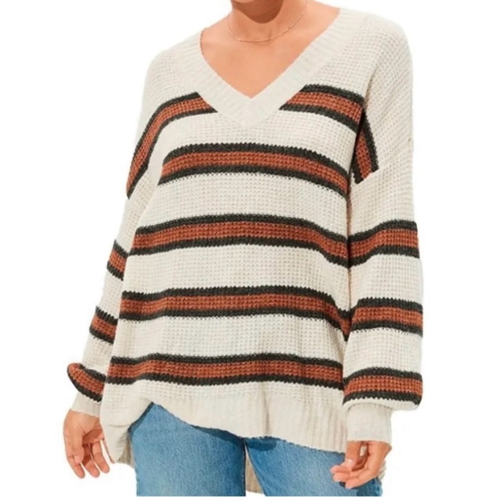 Brown and White Oversize Stripped Sweater by American Eagle